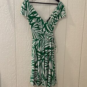 Green and White Leaf Print Wrap Dress by Maggy London